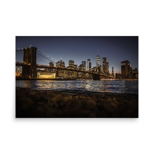 New York "Downtown Manhattan at night" photo print, view of Manhattan from Brooklyn by night in NYC - NY Fine Art Print