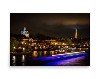 Impresión fotográfica de París "Pont des Arts & Eiffel Tower by night", paisaje nocturno en París y la Torre Eiffel en París - Impression Déco Murale