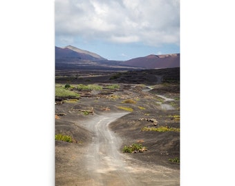Photo print of Lanzarote "Path of land between volcanoes in Lanzarote", typical volcanic landscape of the island of Lanzarote - Deco Print