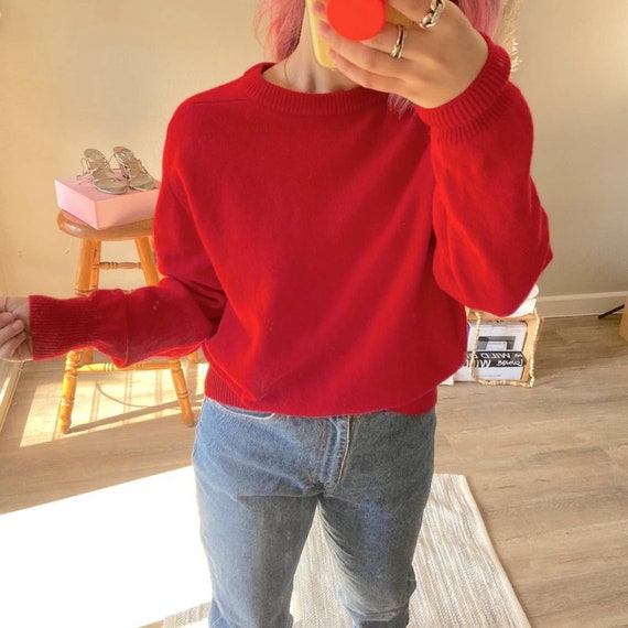 Vintage 1980's Red 100% Wool Basic Sweater