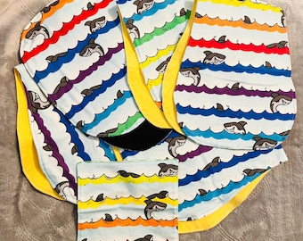 Conjunto de bebé tiburón: 5 paños para eructar (2 tamaños) y toallita