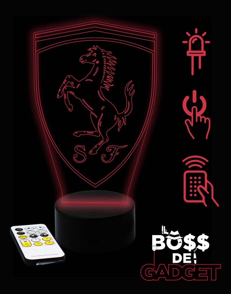 FERRARI CAR LOGO 3D Acrylic LED 7 Colour Night Light Touch Table Desk Lamp Gift