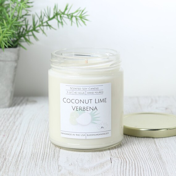 Coconut Lime Verbena Scented Soy Candle Minimalist Candle Etsy
