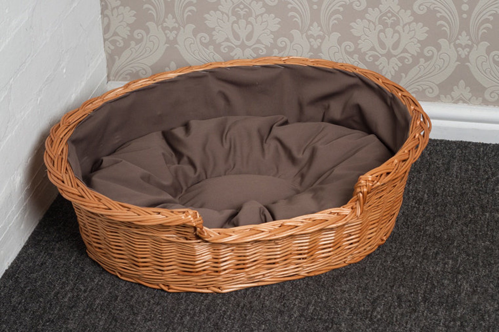 Luxury Wicker Dog Basket Dark Cushion Etsy