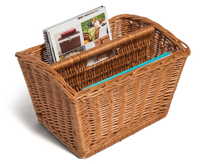 Wicker Magazine Basket Rack Cottage Etsy