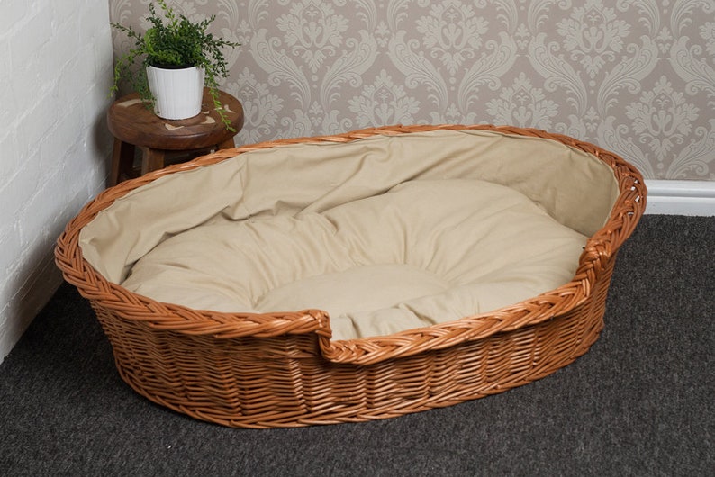 Wicker Dog Basket Light Colour Cushion Etsy UK