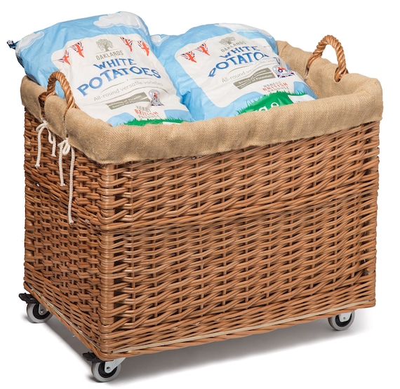 Large Wicker Storage Log Basket On Wheels Lined Image 0