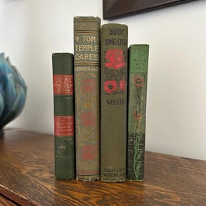 Victorian Antique Book Set - 1888-1912 - Green Decorative Books for Reading and Decorating