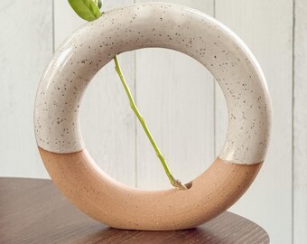 White Speckled Donut Vase – Handmade Pottery