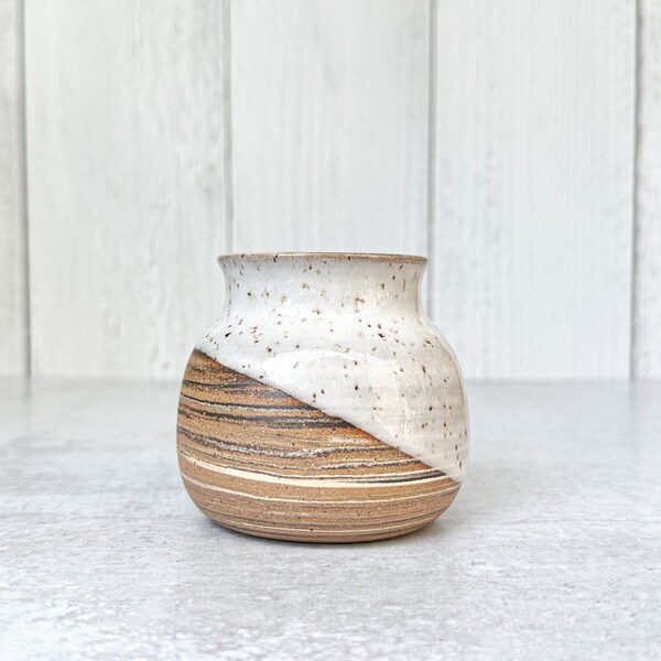 Marbled White Speckled Ceramic Vase - Handmade Pottery