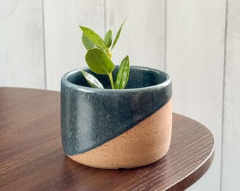 Blue Speckled Ceramic Planter - Handmade Pottery
