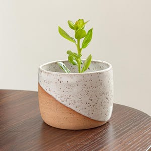 White Speckled Ceramic Planter – Handmade Pottery
