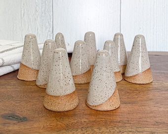 White Speckled Ceramic Ring Holder - Handmade Pottery
