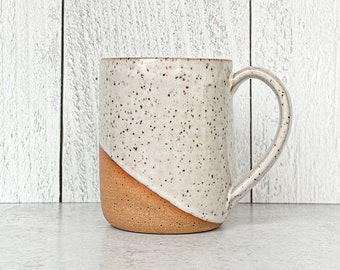 10 oz White Speckled Ceramic Mug - Handmade Pottery