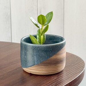 Blue Glaze Marbled Ceramic Planter – Handmade Pottery