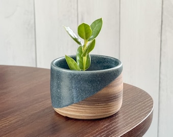 Blue Glaze Marbled Ceramic Planter – Handmade Pottery