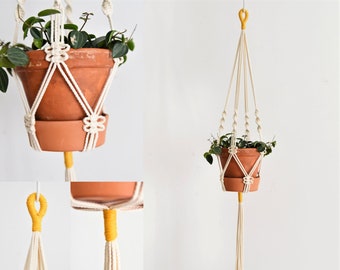 Decorative macrame plant hanger with yellow details / suspended planter / hanging flower pot / hanger / macrame / plant holder/Bruman Design