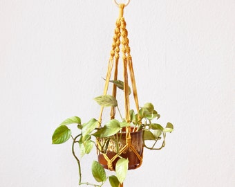 Mustard macrame plant hanger / ocra / recycled cotton /suspended planter / hanging flower pot / pot hanger / plant holder / Bruman Design