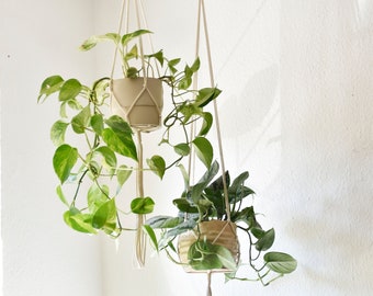 Package of two minimalistic macrame plant hangers / two sizes / suspended hanger / natural cotton / hanging pot / plant holder/Bruman Design