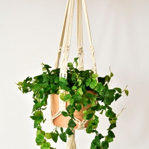 Small macrame plant hanger / natural white / suspended planter/ hanging flower pot / pot hanger / plant holder /natural cotton/Bruman Design image 1