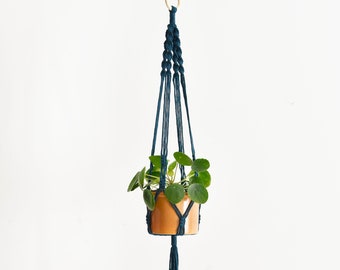 Blue macrame plant hanger / recycled cotton / suspended planter / hanging flower pot / home decor / pot hanger / plant holder /Bruman Design