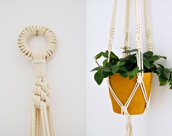 Macrame plant hanger / natural white / suspended planter /hanging flower pot / pot hanger /macrame / plant holder / handmade / Bruman Design