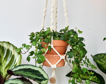 White macrame plant hanger / suspended planter / home decor / hanging flower pot / pot hanger / plant holder / handmade / Bruman Design