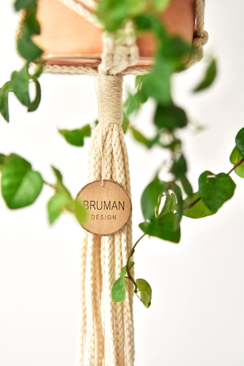 Small macrame plant hanger / natural white / suspended planter/ hanging flower pot / pot hanger / plant holder /natural cotton/Bruman Design image 4