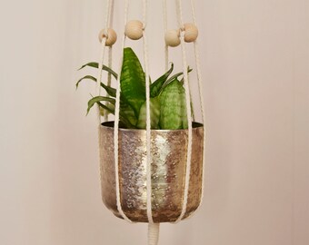 Adjustable macrame plant hanger / modern macrame / hanging flower pot / minimalistic / plant holder / wood / craft / bruman design