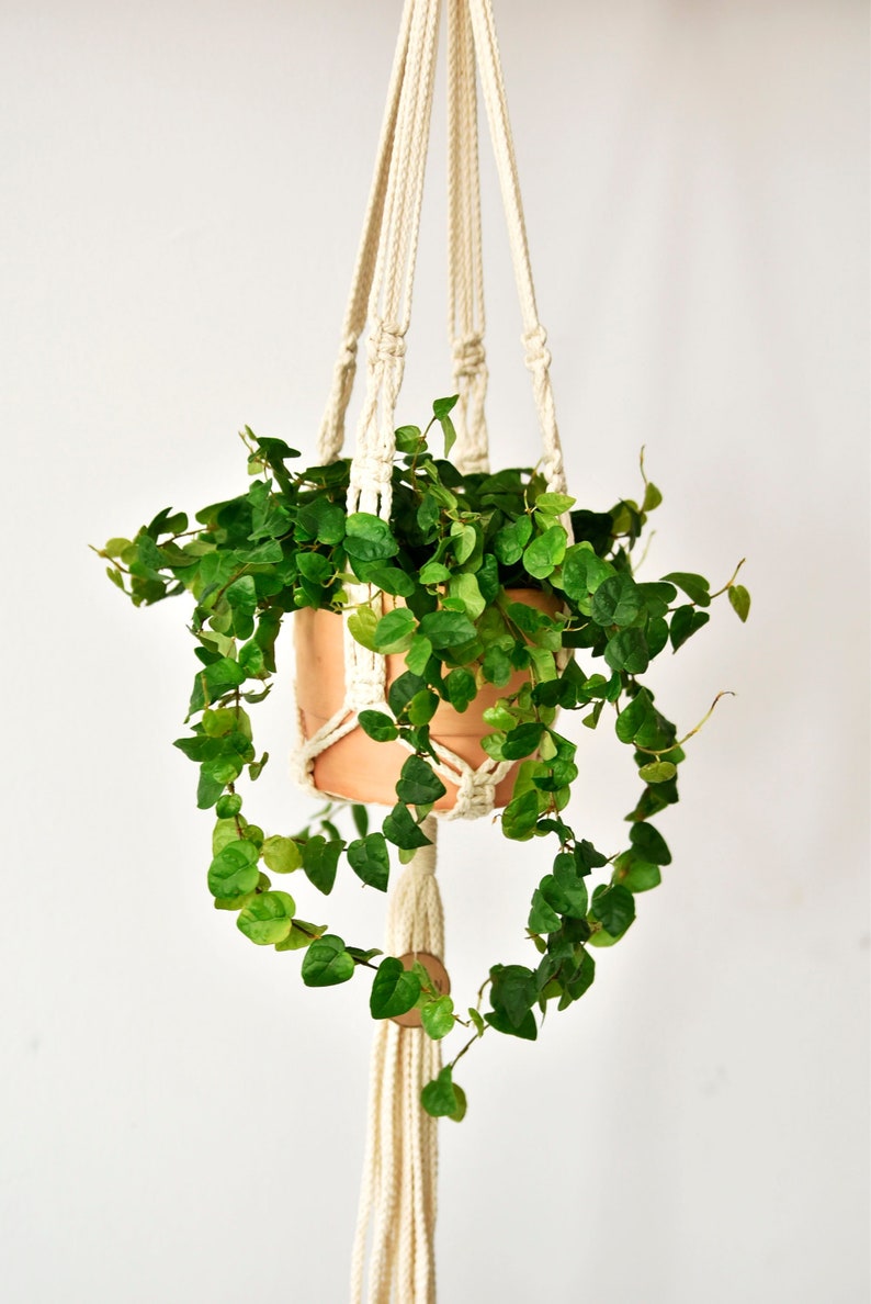 Small macrame plant hanger / natural white / suspended planter/ hanging flower pot / pot hanger / plant holder /natural cotton/Bruman Design image 1