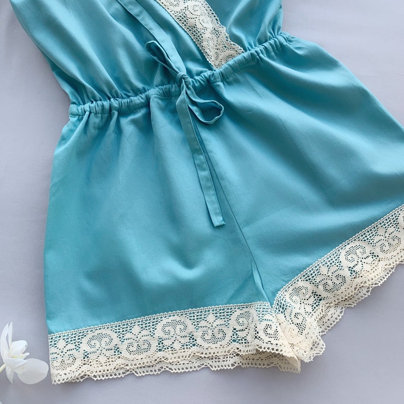 Blue sleep romper for women size S satin rompers cotton Etsy
