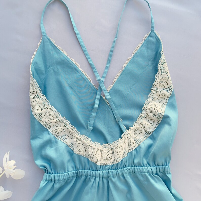 Blue sleep romper for women size S satin rompers cotton Etsy