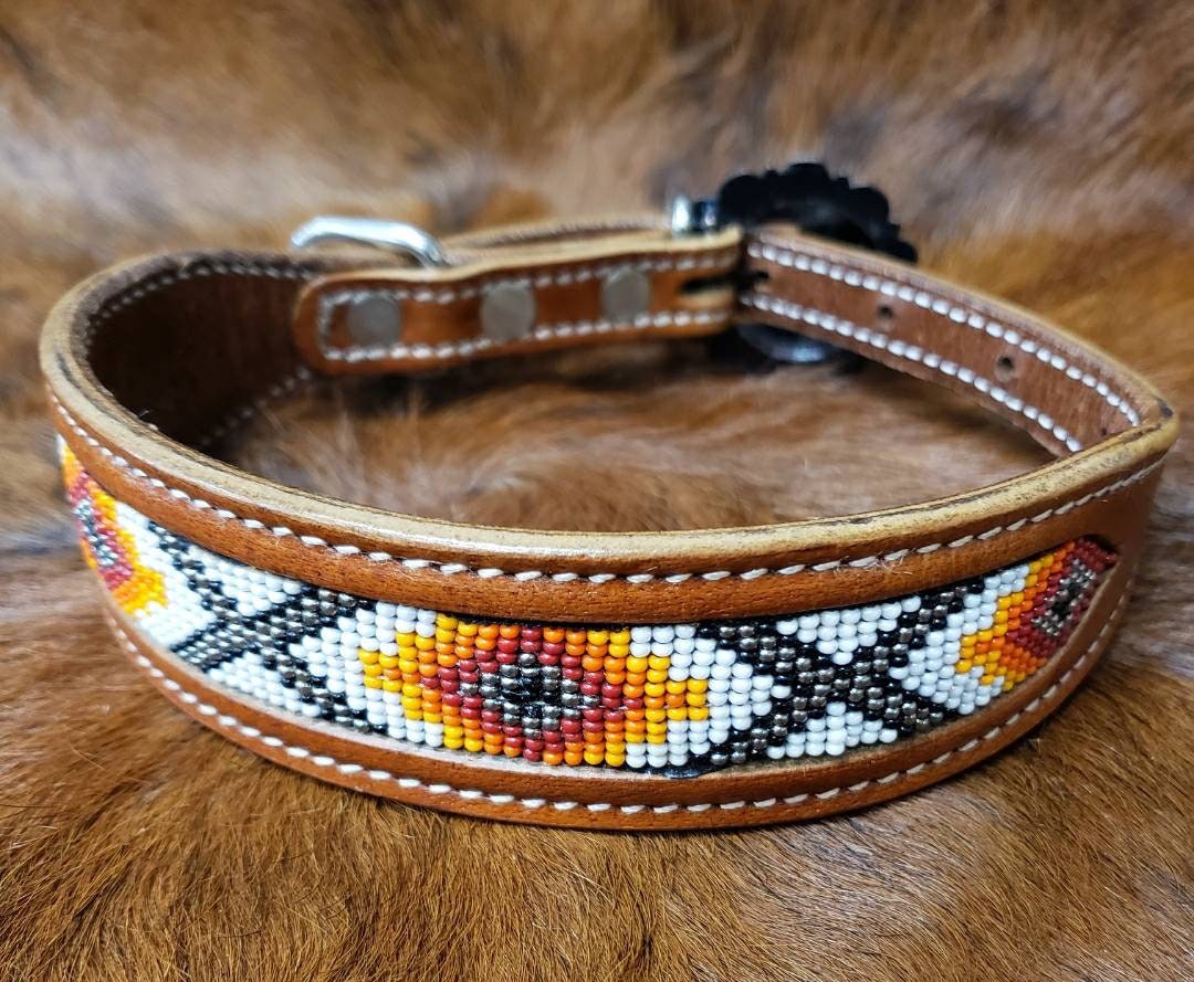 Tombstone Beaded Dog Collar and Matching Leash Size S (11 to 14)