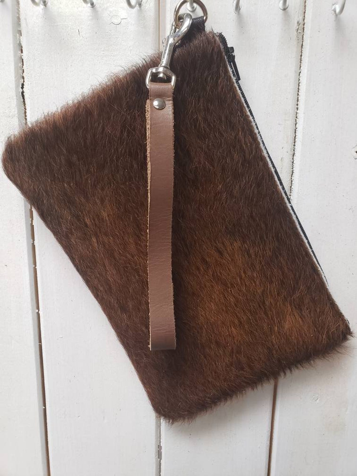 Cowhide & Leather Wristlet With Removable Strap. Etsy