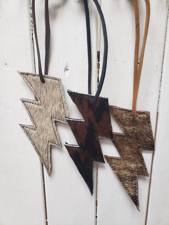 Cowhide Car Freshie Lightning Bolt With Fragrance Choice of Etsy