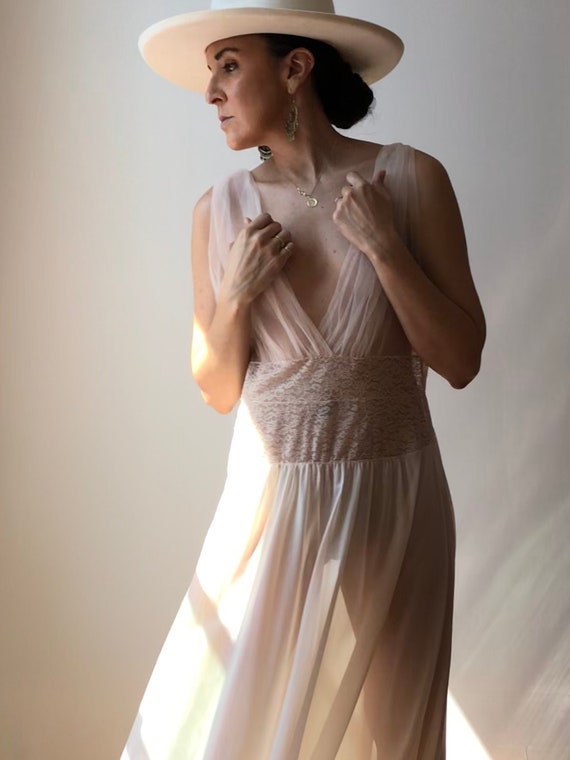 Vintage Blush Tulle + Lace Night Gown