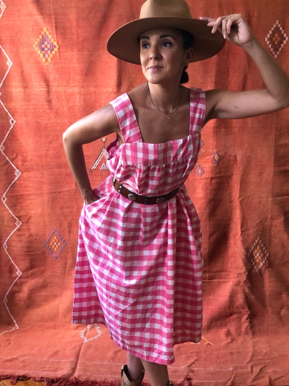 Vintage Pink Plaid Cotton Dress | Pink Cotton Sun