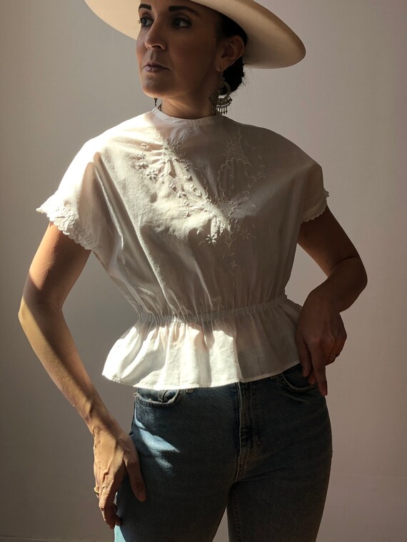 Vintage Handmade Cotton Embroidered Top | Edwardia