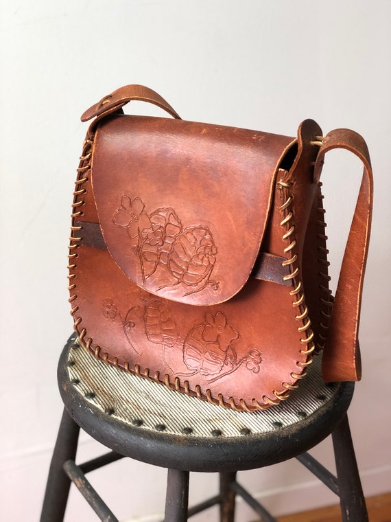 Vintage 1970's Leather Tooled Handbag