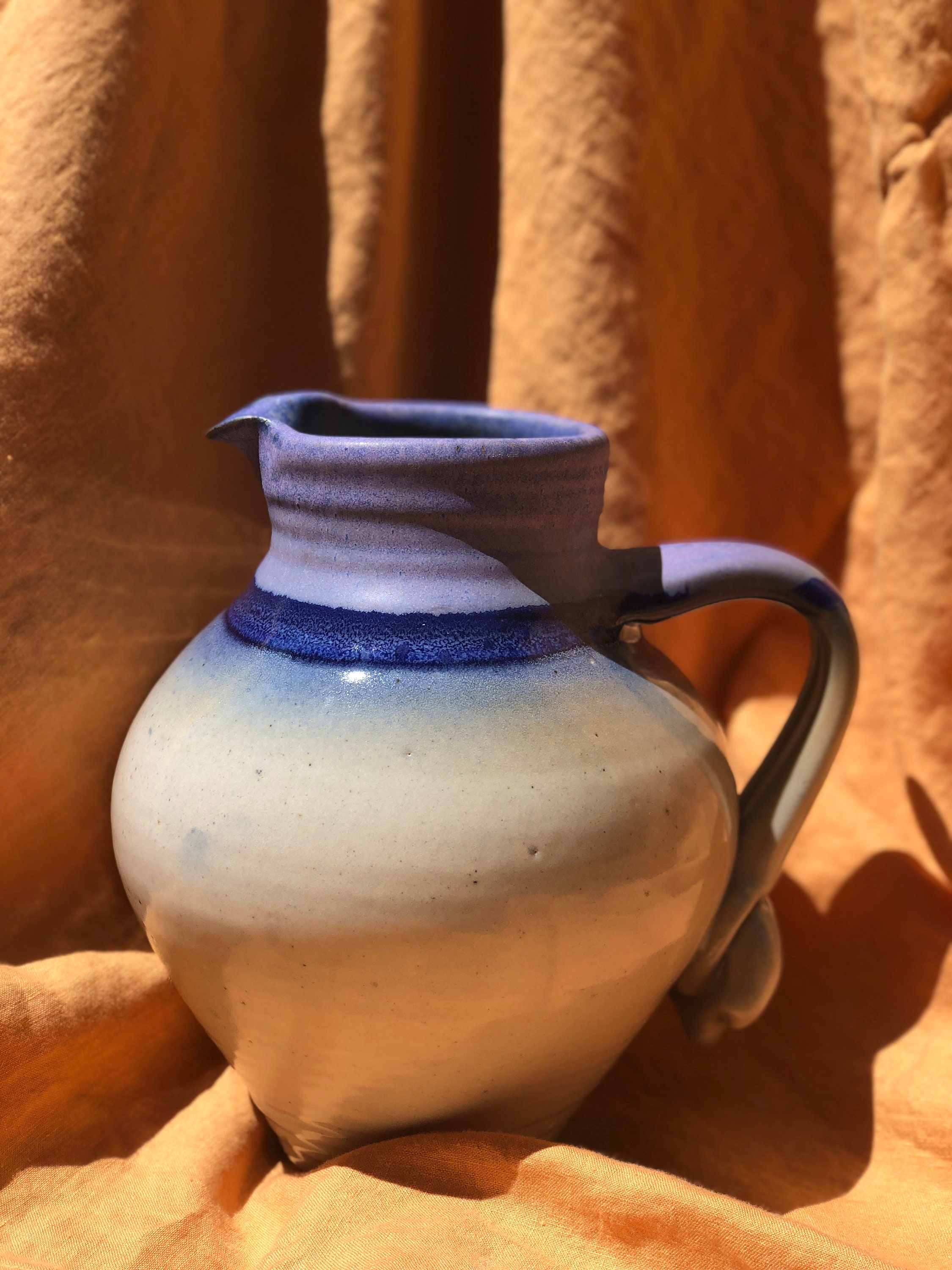 Vintage Blue Ceramic Pitcher Water Jug Etsy