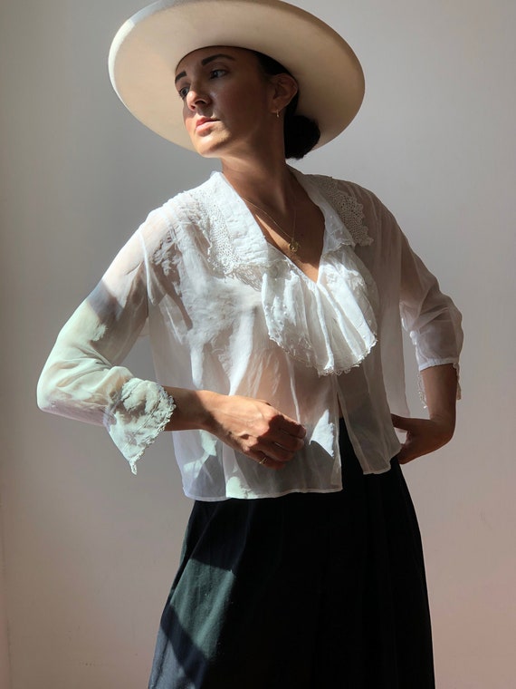 Antique 1900s White Cotton Lace Blouse | Handmade