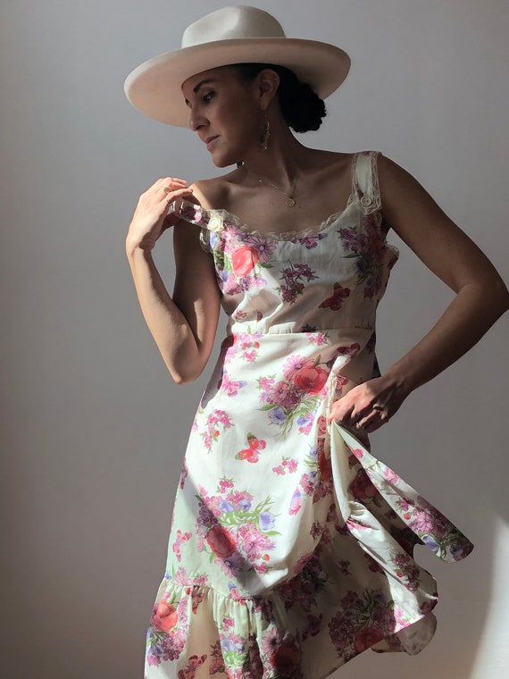 Vintage 70s Cotton Floral Sun Dress