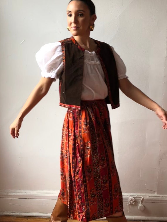 Vintage Israeli Skirt Set | Cotton + Velvet Vest +