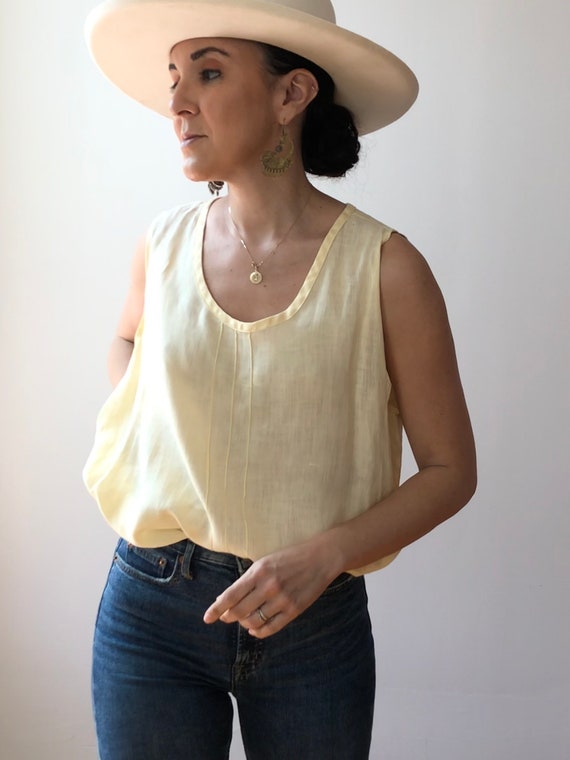 Vintage Flax Yellow Linen Tank Top