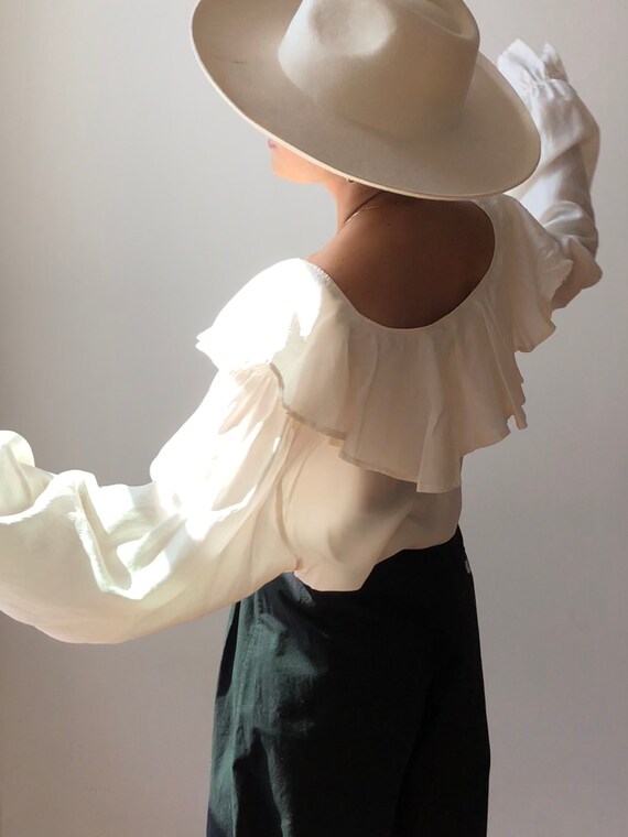 Vintage Silk Poet Blouse | Silk Long Sleeve Ruffle