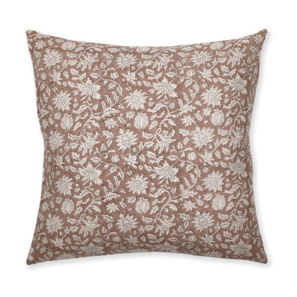 Floral Designer Pillow Cover | Natural Linen Throw Pillow | Block Print Pillow | Rust Throw Pillow | Blockprint Pillow | Eleanor Natural