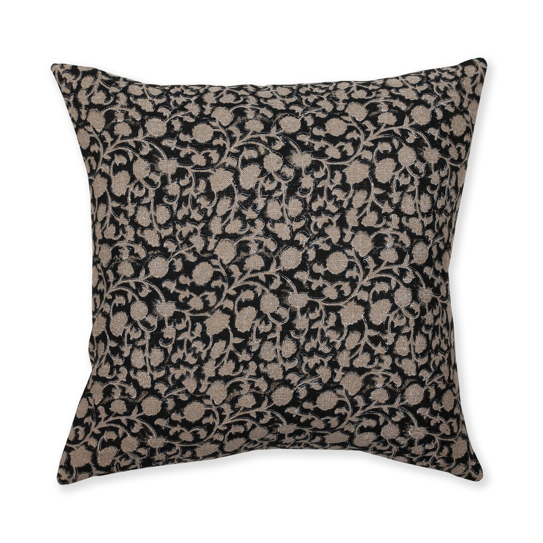 Floral Block Print Pillow Cover Black Floral Throw Pillow Etsy