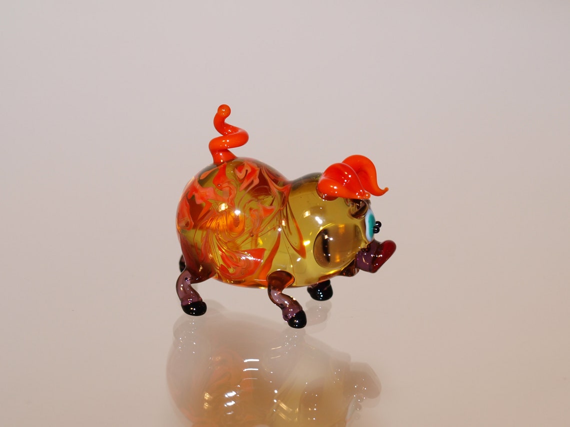 Glass Pig Figurine Pig Glass Sculpture Lampwork Pig Hand Blown Etsy