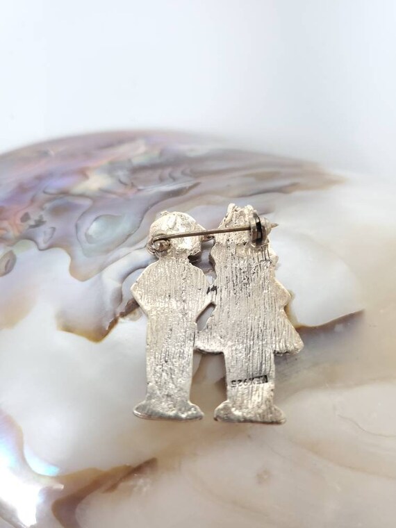 Vintage Sterling Silver Boy and Girl Brooch/Pin, … - image 4