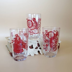 Set of Three Vintage Kraft "Swanky Swigs" Red Juice Glasses